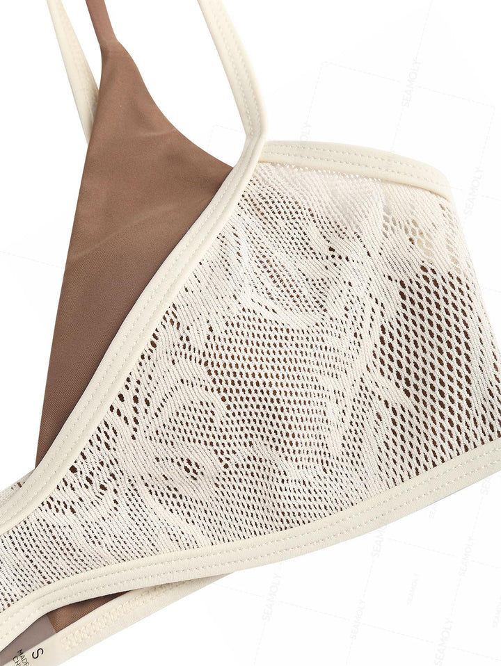 Seamolly Contrast Color Lace String Double Layer Bikini Set