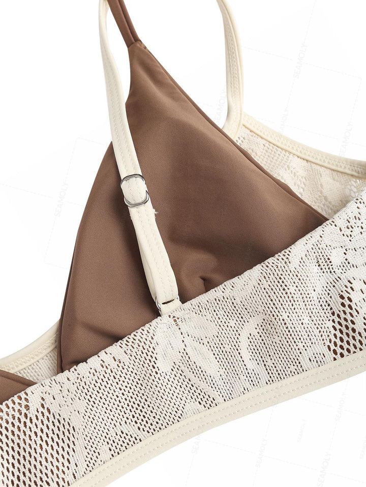 Seamolly Contrast Color Lace String Double Layer Bikini Set