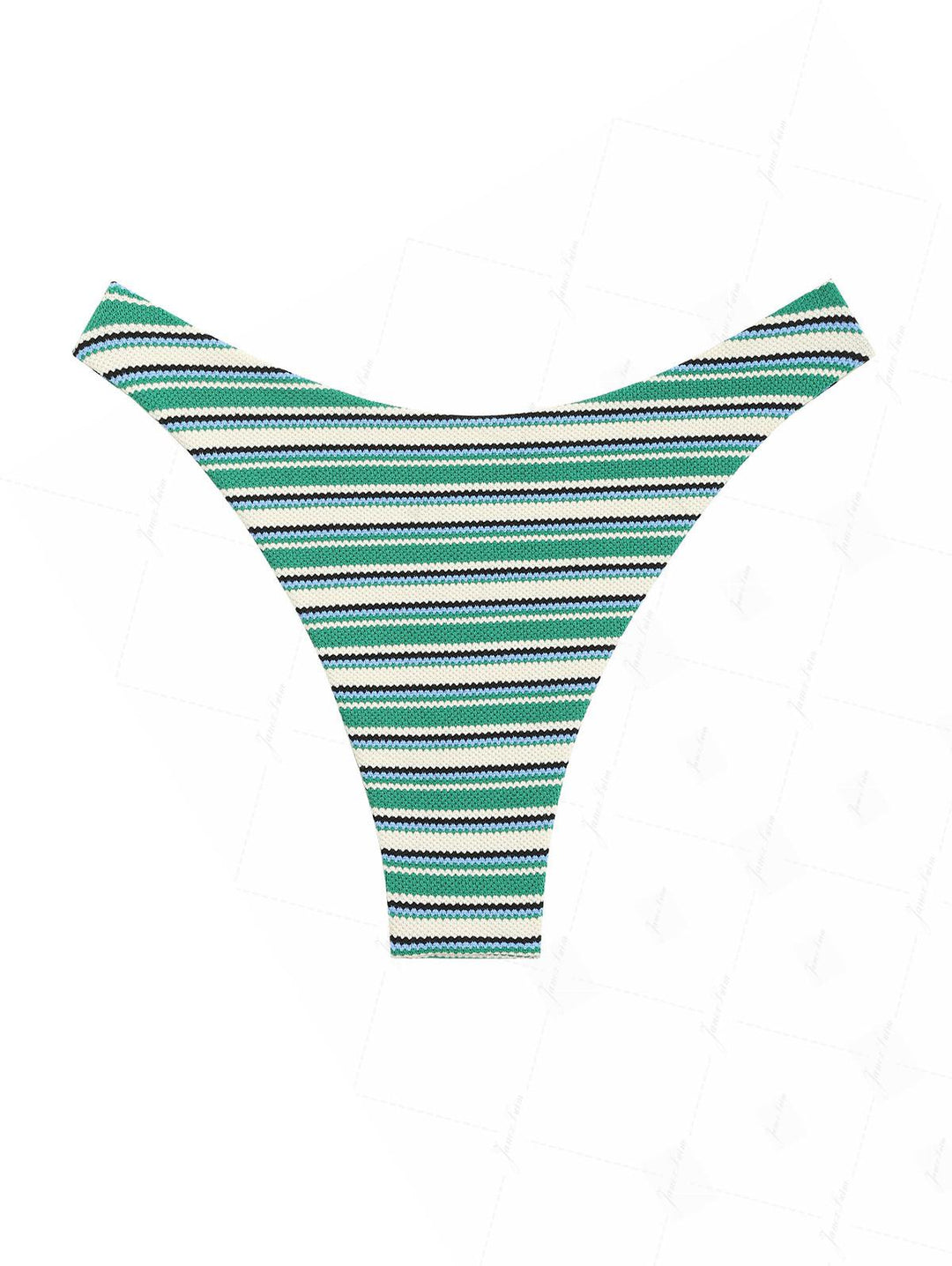 Green Knit Striped Textured High Leg Cheeky Bikini Bottom