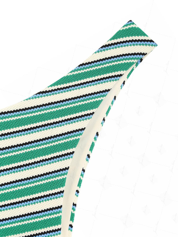 Green Knit Striped Textured Halter Triangle Bikini Set
