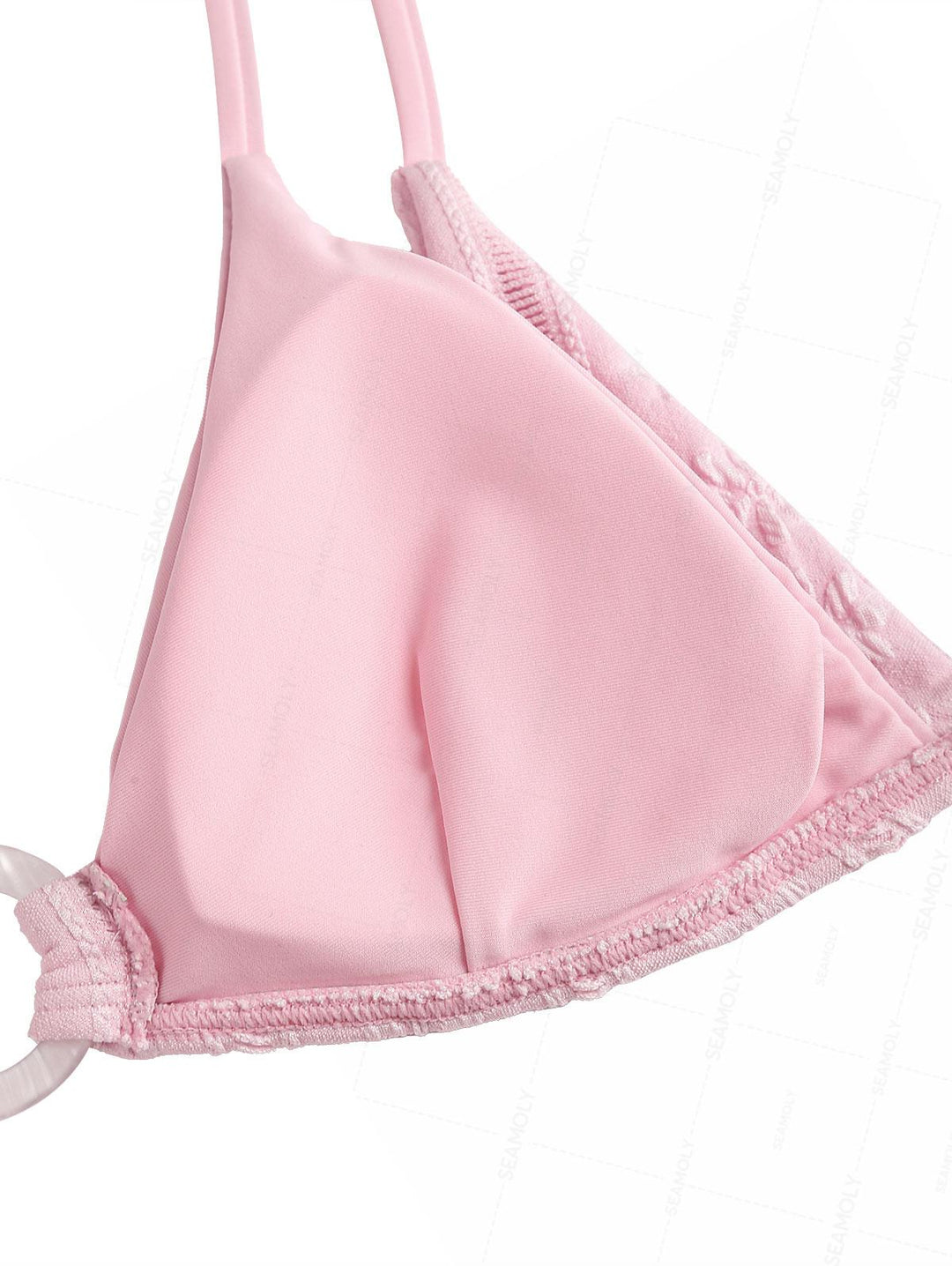 Seamolly Light Pink Floral Jacquard Textured O Ring Double Layer Bikini Set