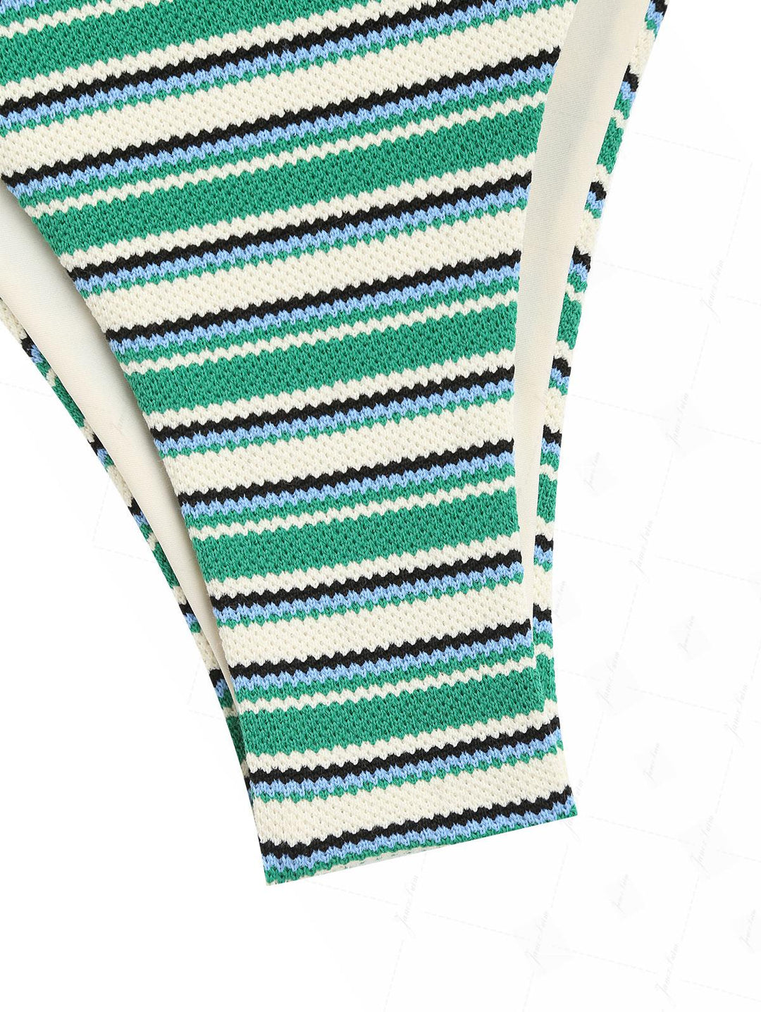 Green Knit Striped Textured High Leg Cheeky Bikini Bottom