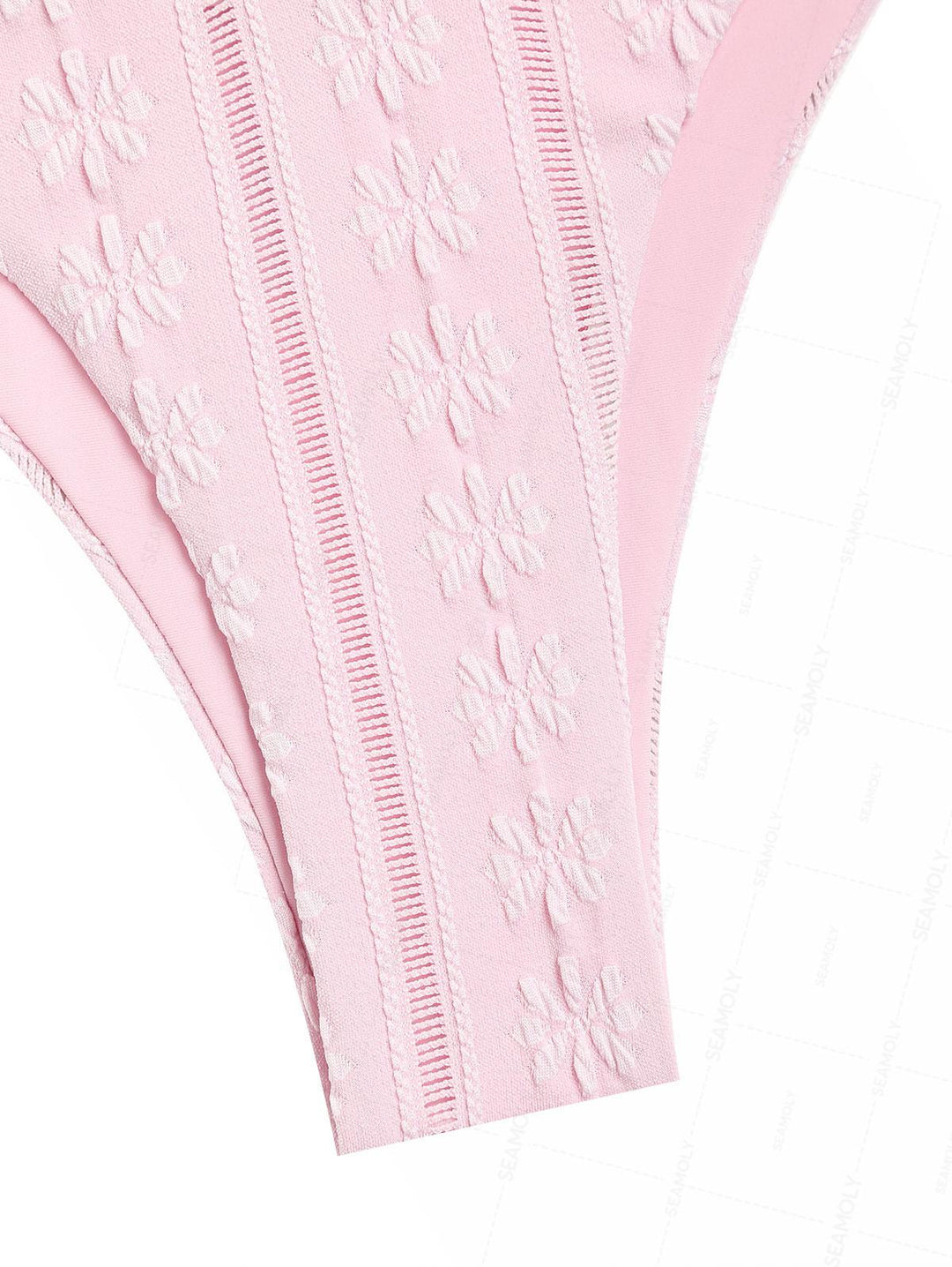 Seamolly Light Pink Floral Jacquard Textured O Ring Double Layer Bikini Set
