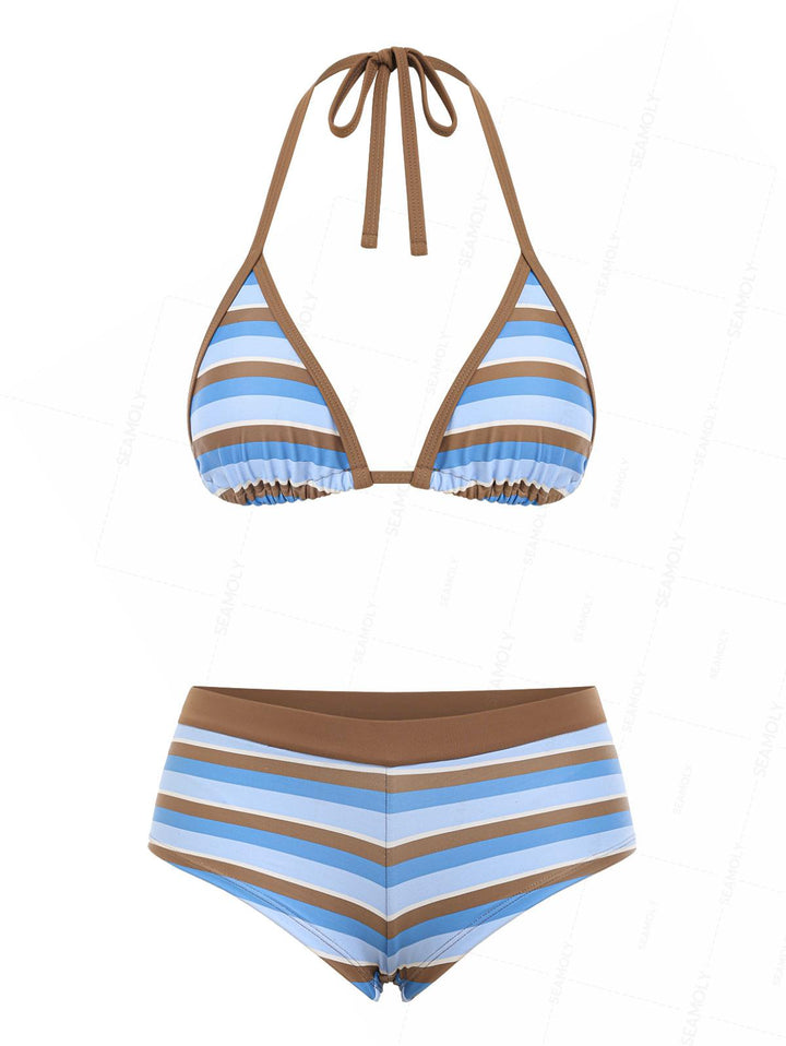 Seamolly Striped Contrast Binding Cheeky Boyshorts Bikini Set