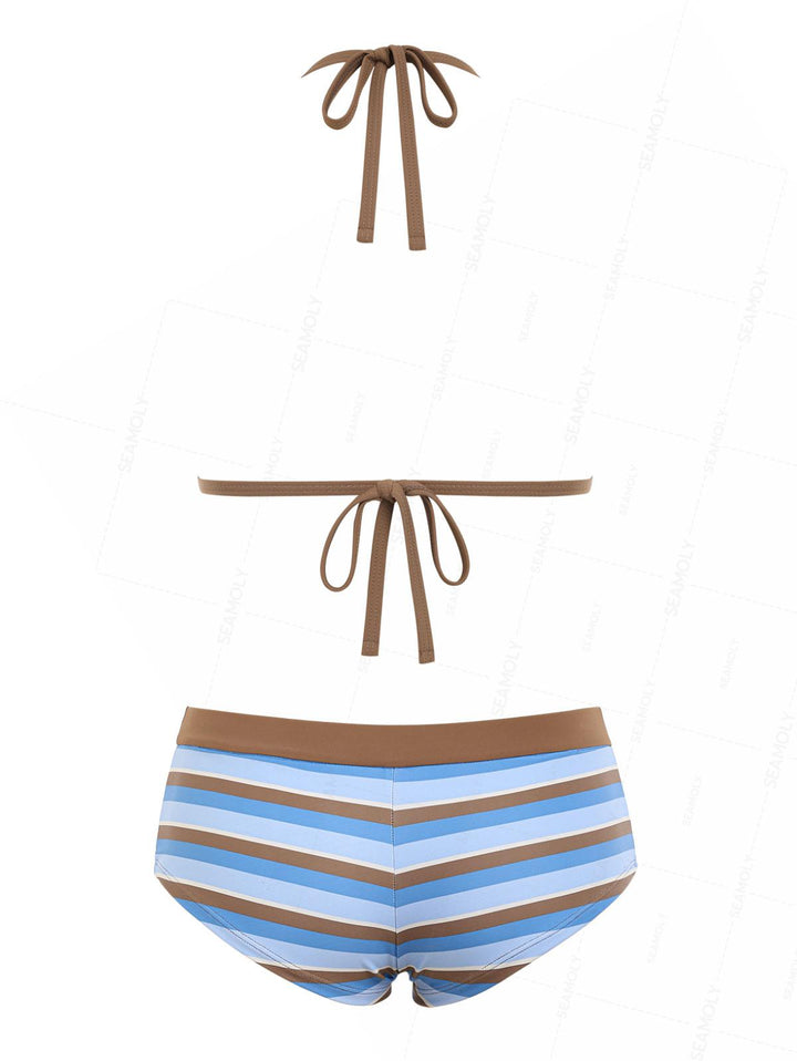Seamolly Striped Contrast Binding Cheeky Boyshorts Bikini Set