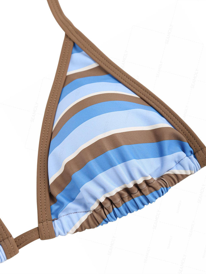 Seamolly Striped Contrast Binding Cheeky Boyshorts Bikini Set