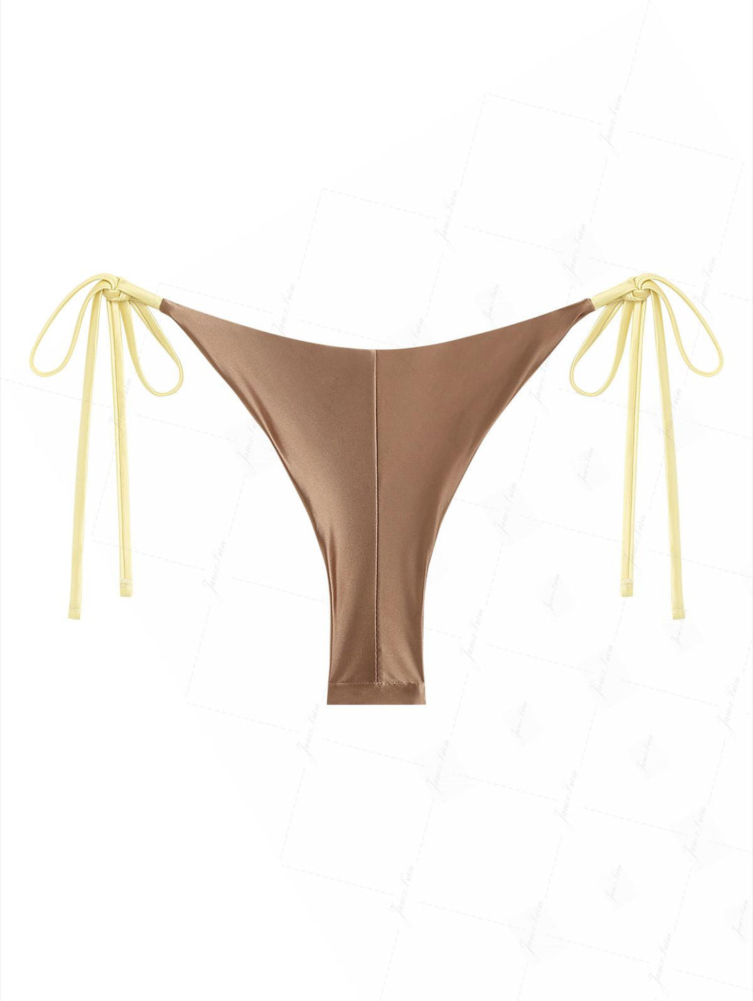 Coffee Satin Contrast Color String Cheeky Brazilian Bikini Bottom