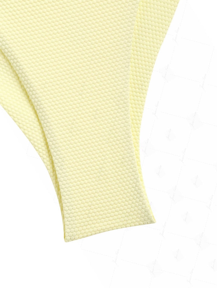 Light Yellow Textured Knit Fabric Underwire Top & Cheeky Brazilian Bottom Bikini Set