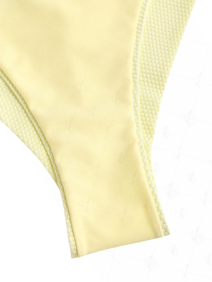 Light Yellow Textured Knit Fabric Underwire Top & Cheeky Brazilian Bottom Bikini Set
