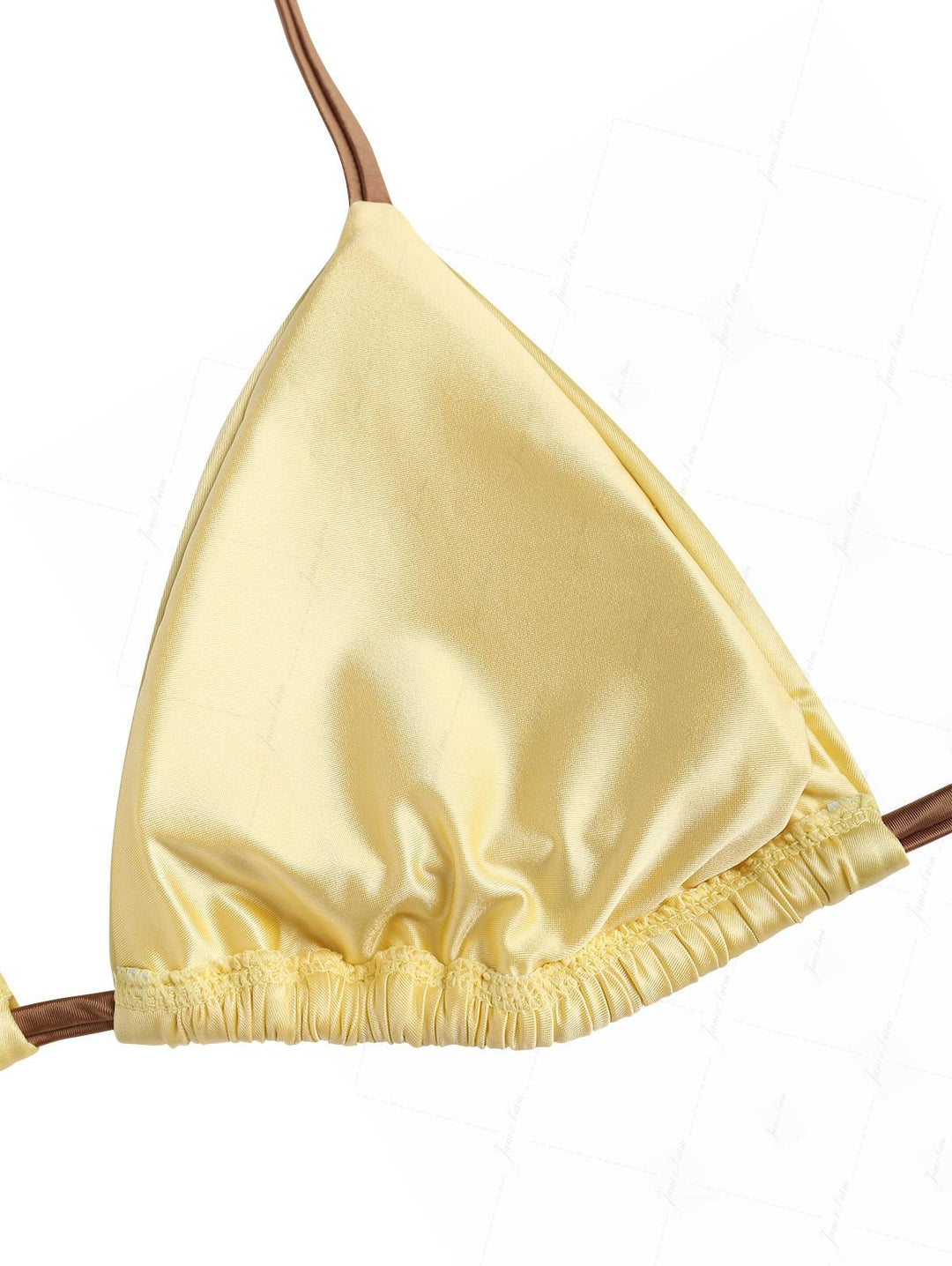Light Yellow Satin Contrast Color Ruched Halter Triangle Bikini Top