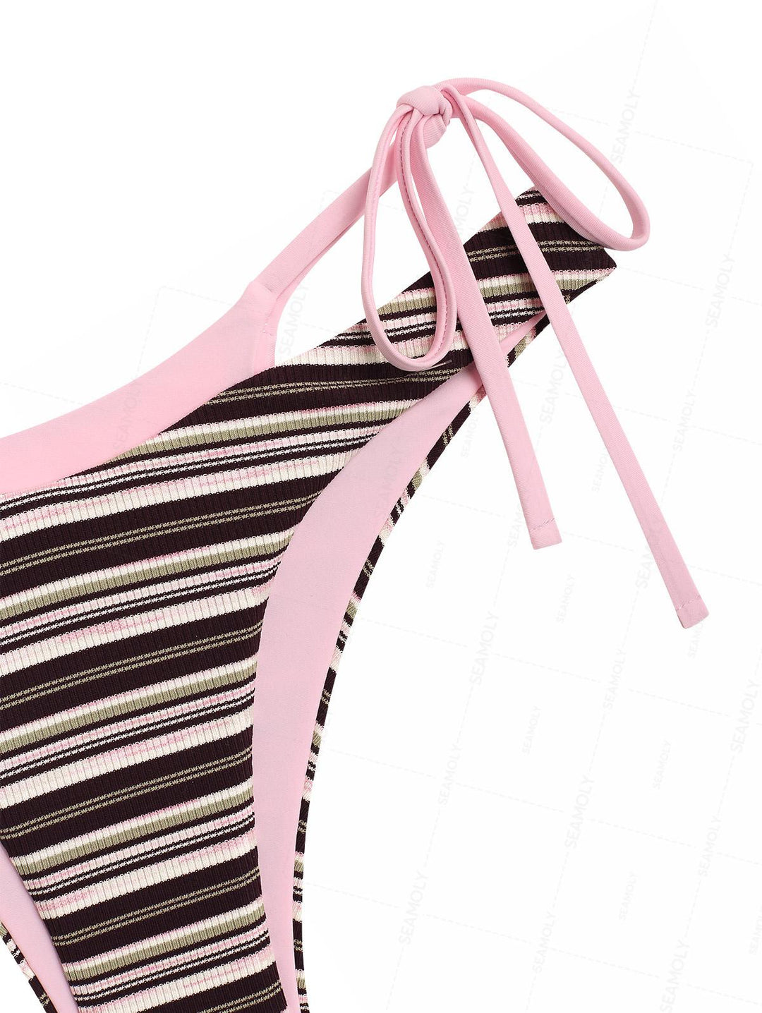 Seamolly Contrast Color Ribbed Striped O Ring Double Layer Bikini Set