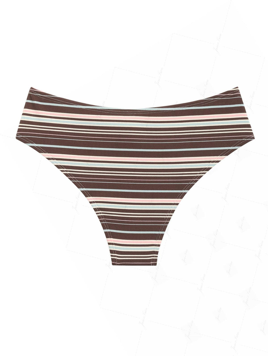 Deep Coffee Knit Striped Grommet Lace Up Half-Cover Bikini Bottom