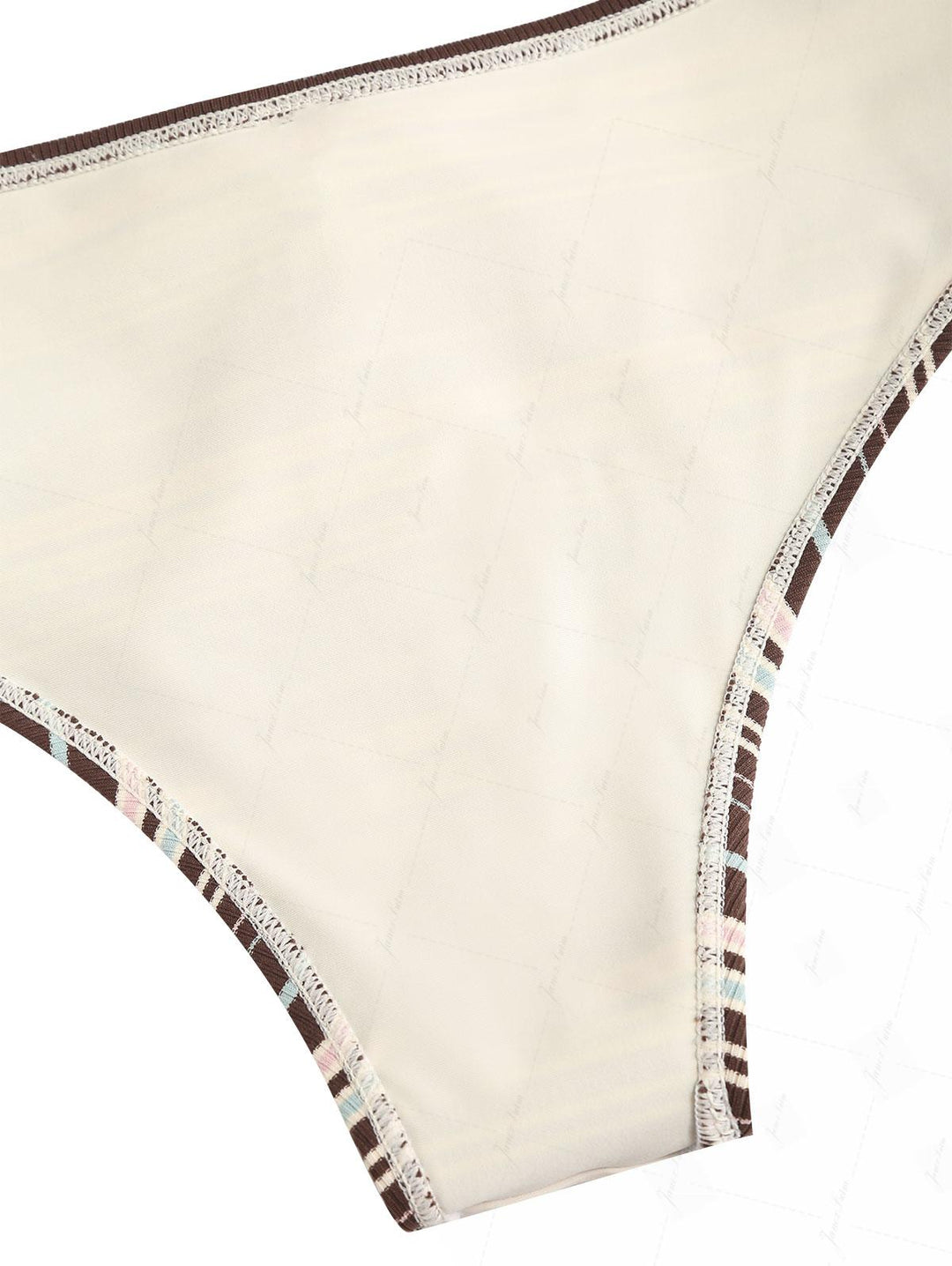 Deep Coffee Knit Striped Grommet Lace Up Half-Cover Bikini Bottom
