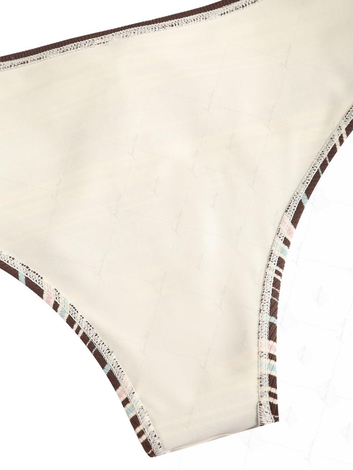 Deep Coffee Knit Striped Grommet Lace Up Half-Cover Bikini Bottom
