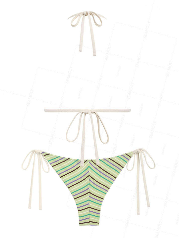 Seamolly Striped Triangle Push Up Top & Cheeky Brazilian Bottom Bikini Set