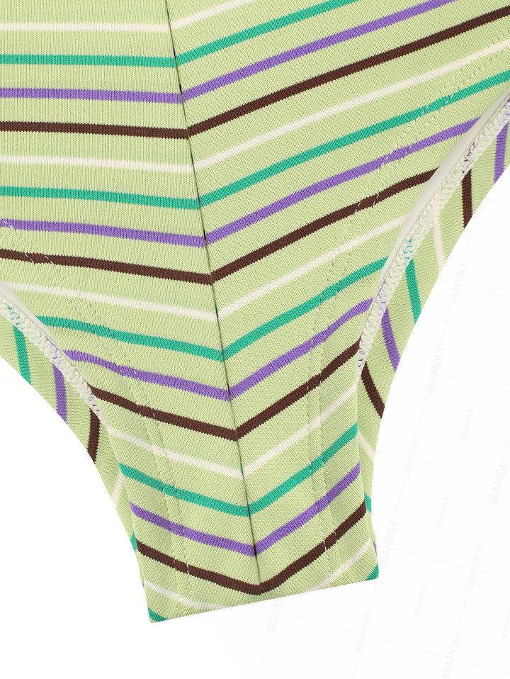 Seamolly 3 Piece Striped Triangle Push Up Brazilian Cheeky Boyshort Bikini Set
