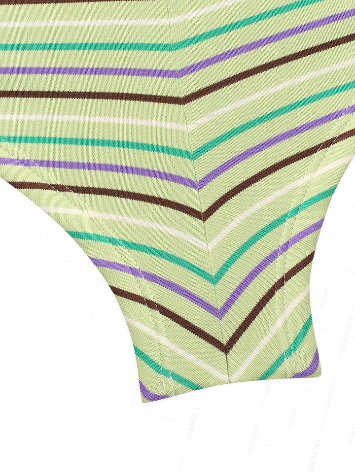 Seamolly 3 Piece Striped Triangle Push Up Brazilian Cheeky Boyshort Bikini Set