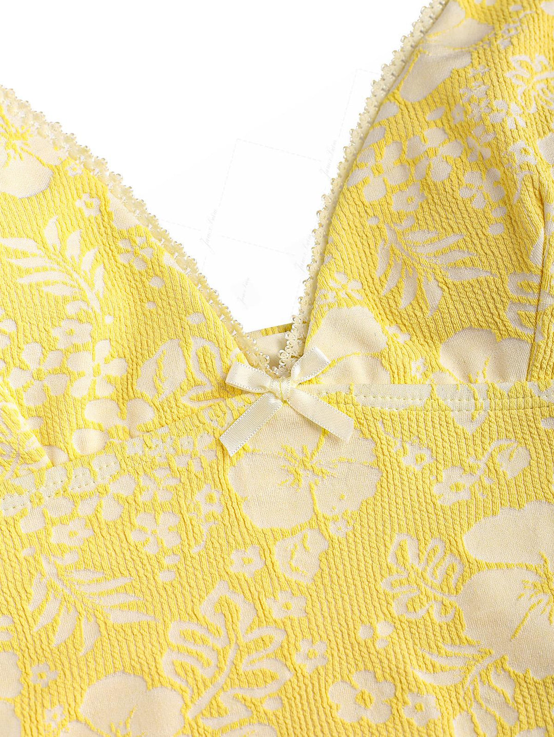Yellow Recycled Fabric Jacquard Lace Bowknot Cheeky Boyshorts Tankini Set