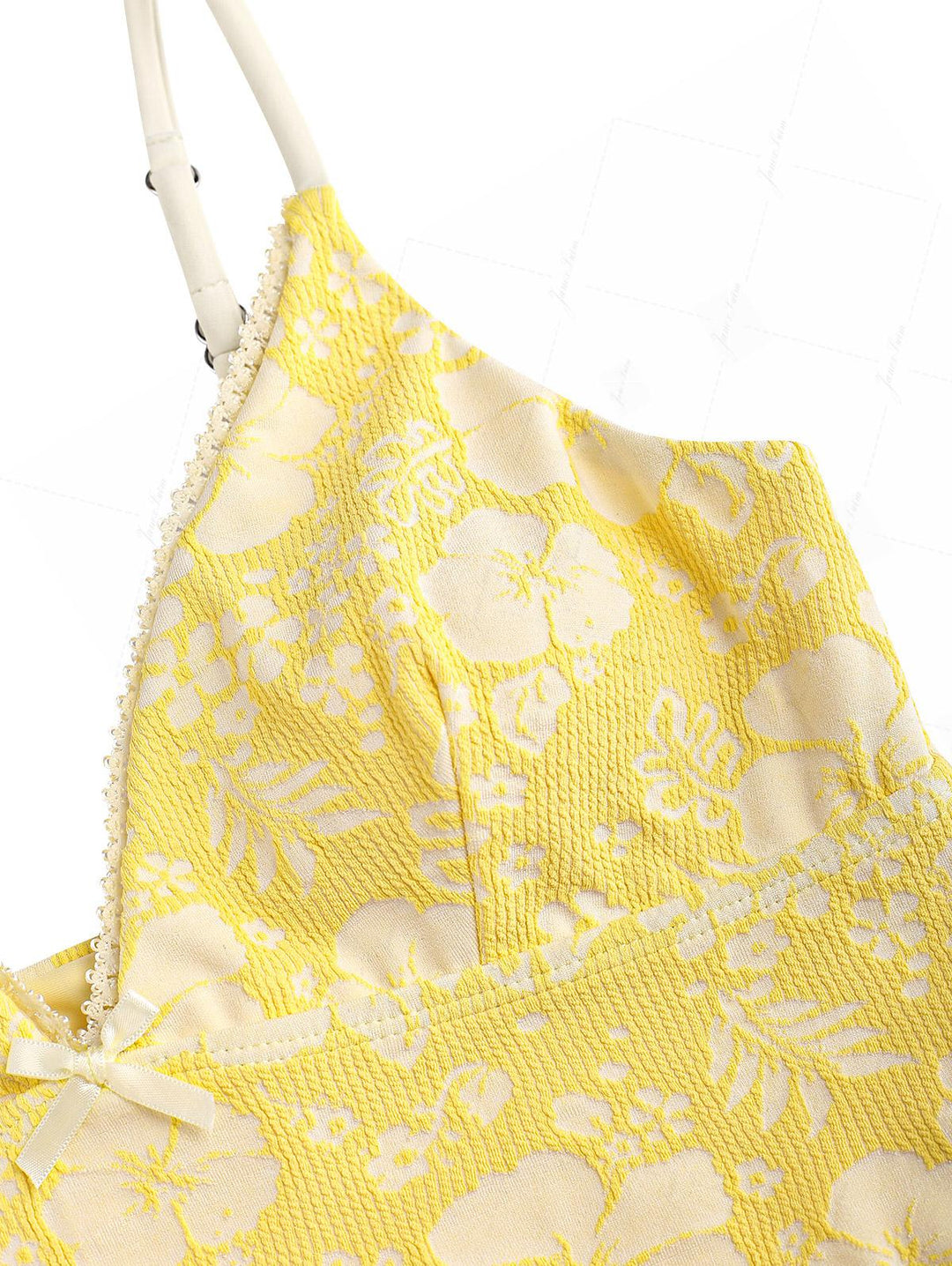 Yellow Recycled Fabric Jacquard Lace Bowknot Cheeky Boyshorts Tankini Set