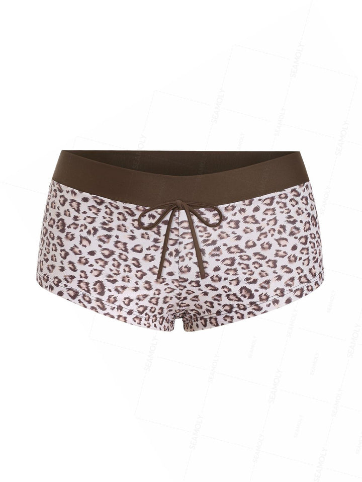 Seamolly Leopard Print Bikini Bottom Cheeky Swim Boyshorts