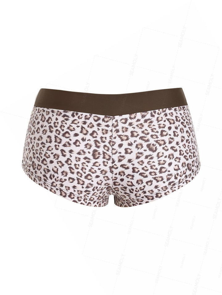Seamolly Leopard Print Bikini Bottom Cheeky Swim Boyshorts