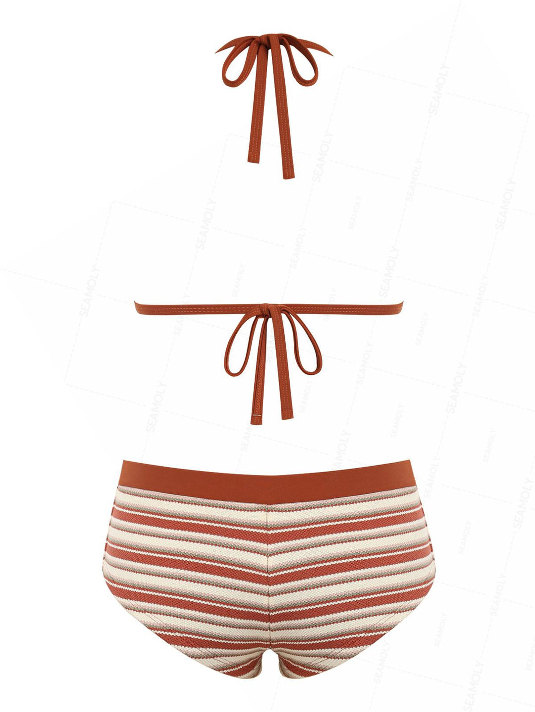 Seamolly Knit Striped Contrast Binding Cheeky Boyshorts Bikini Set