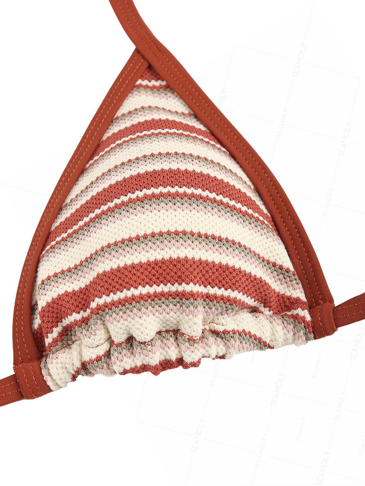 Seamolly Knit Striped Contrast Binding Cheeky Boyshorts Bikini Set