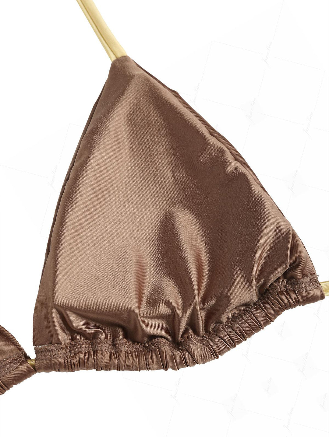 Coffee Satin Contrast Color Ruched Halter Triangle Bikini Top