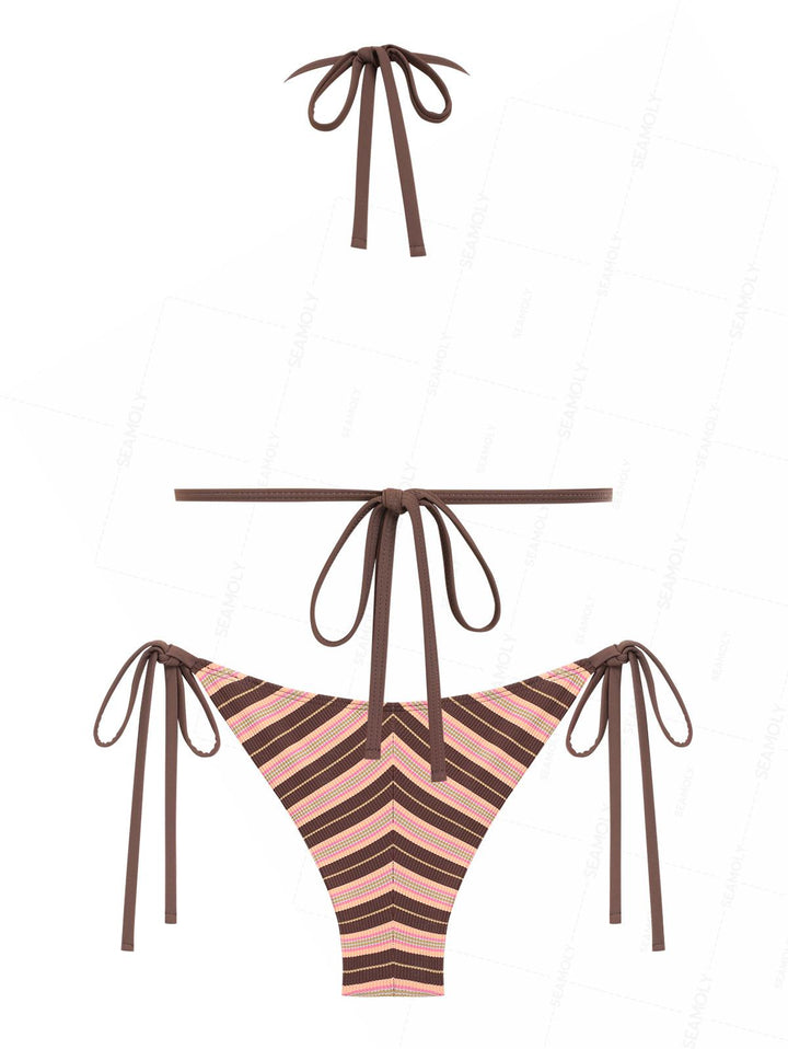 Seamolly Striped Triangle Push Up Top & Cheeky Brazilian Bottom Bikini Set