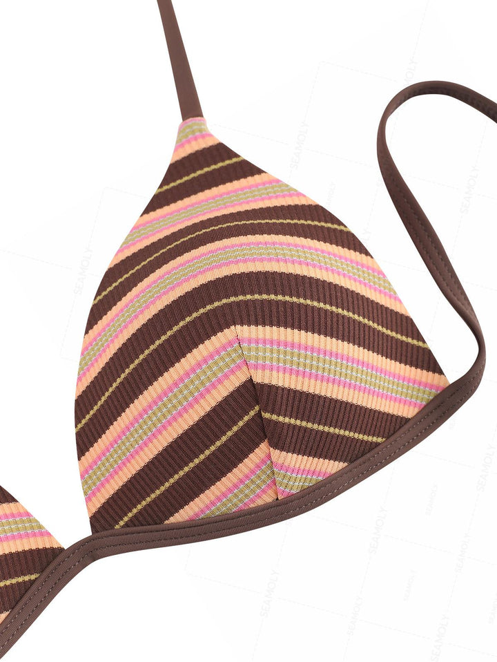 Seamolly Striped Triangle Push Up Top & Cheeky Brazilian Bottom Bikini Set