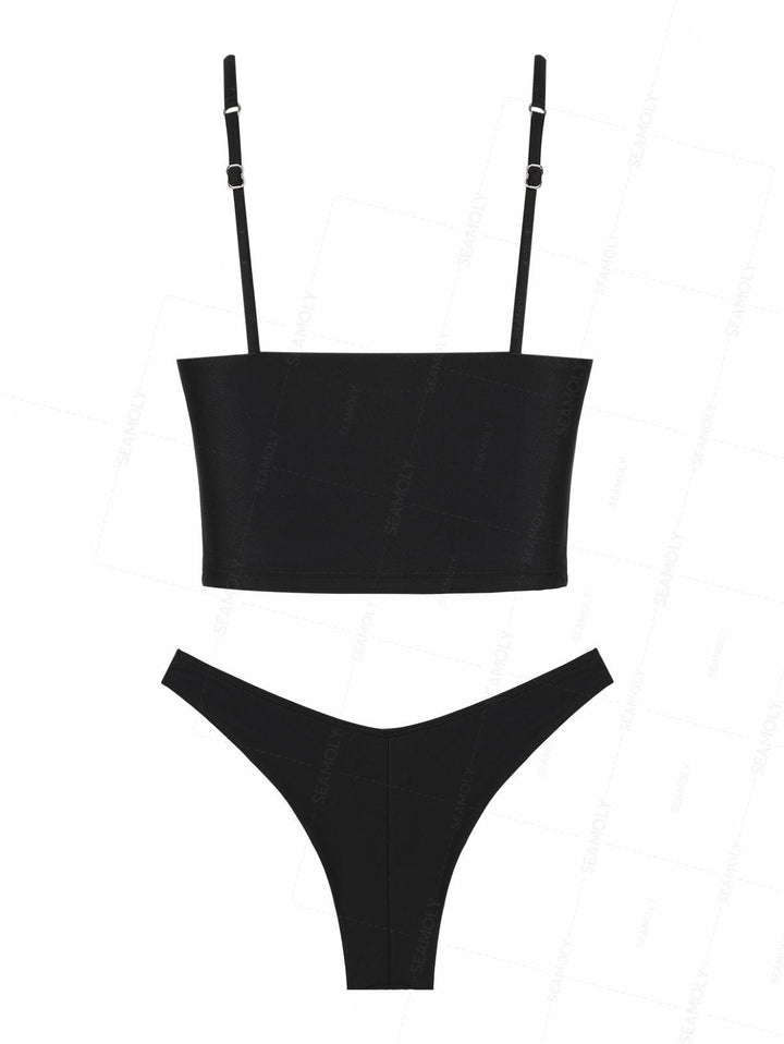Seamolly Floral Embroidered Cami Tank Top & Cheeky Brazilian Bottom Tankini Set