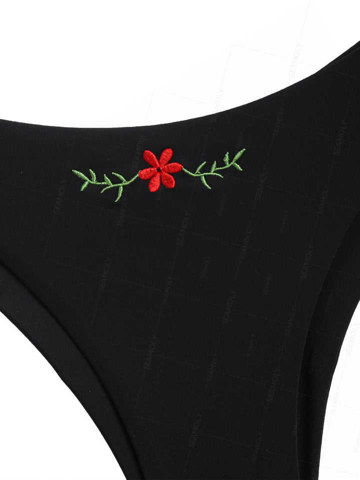 Seamolly Floral Embroidered Cami Tank Top & Cheeky Brazilian Bottom Tankini Set