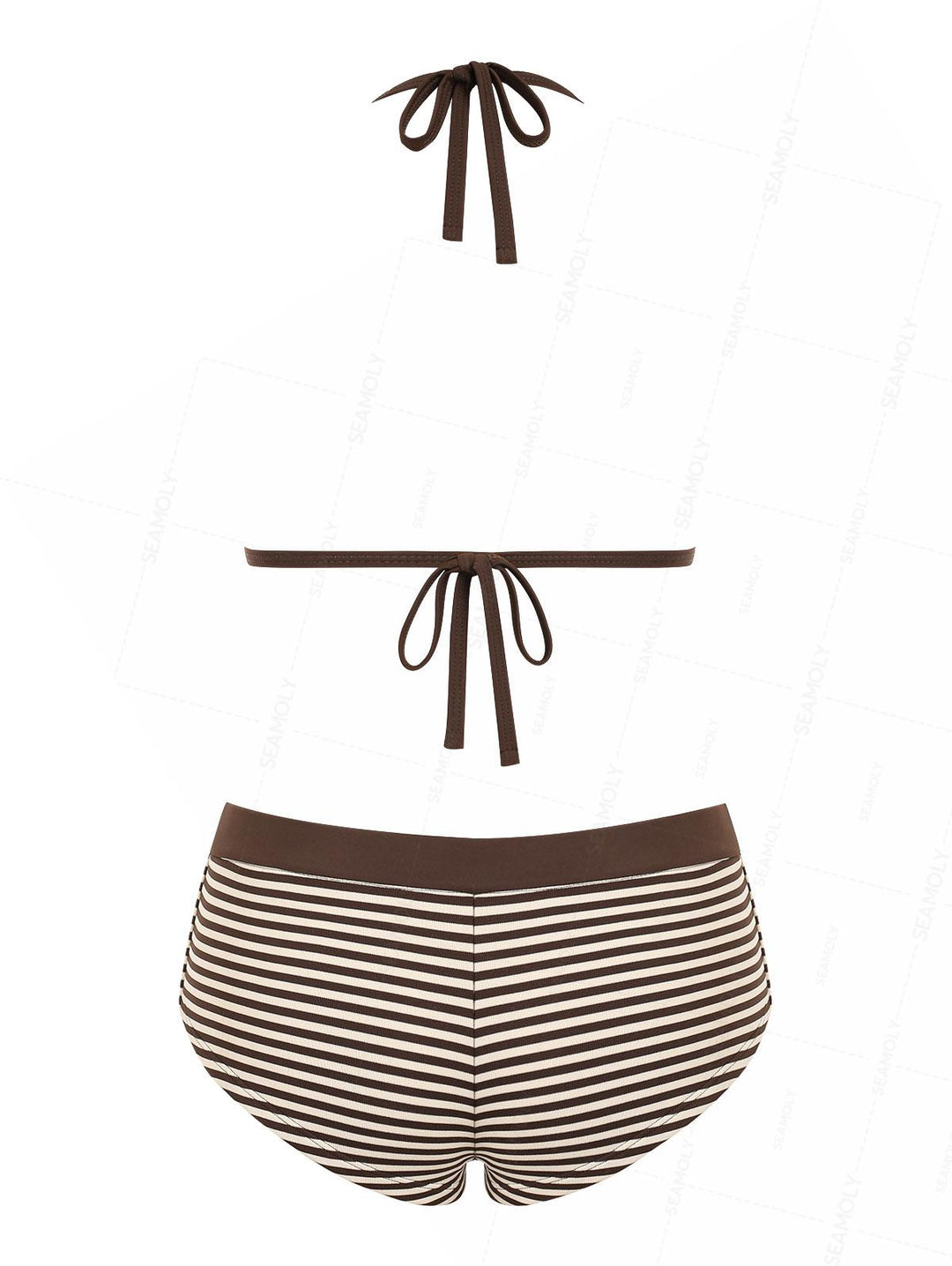 Seamolly Ribbed Knit Striped Contrast Binding Cheeky Boyshorts Bikini Set
