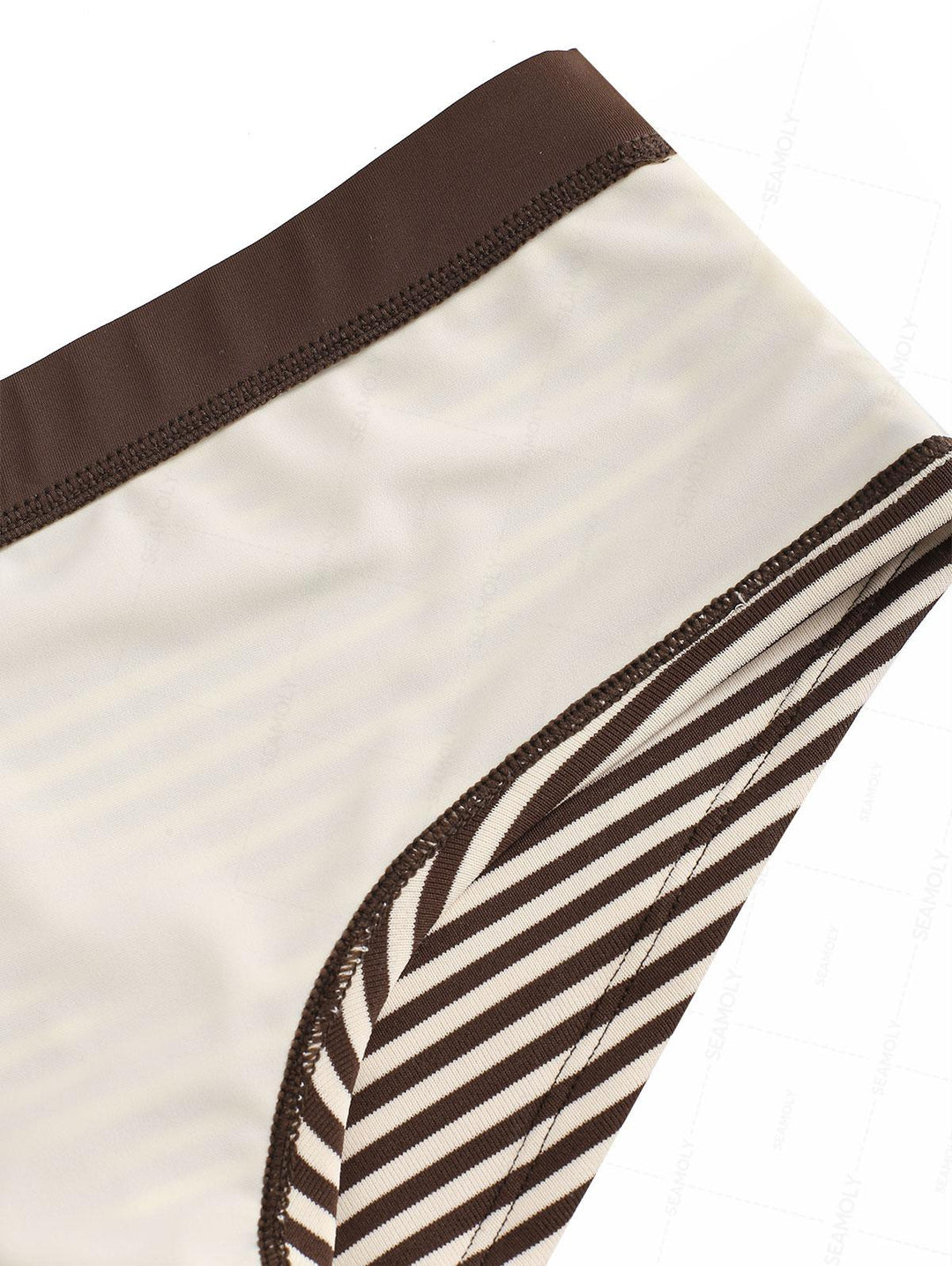 Seamolly Ribbed Knit Striped Contrast Binding Cheeky Boyshorts Bikini Set