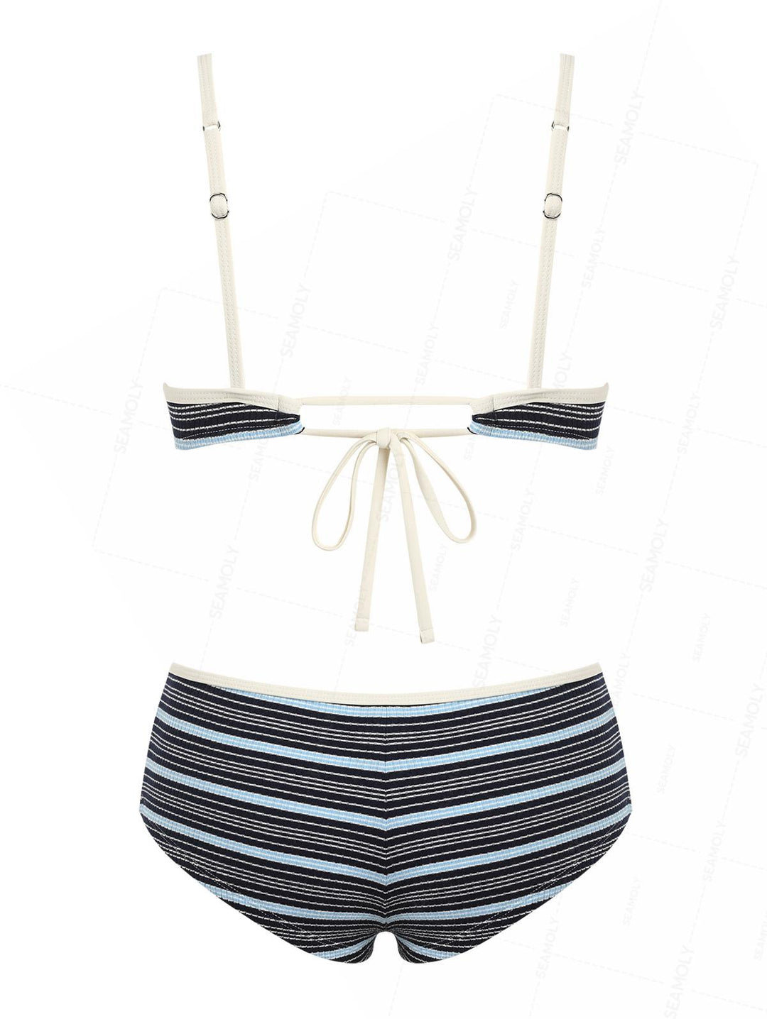 Seamolly Ribbed Knit Striped Tank Style Cheeky Boyshorts Bikini Set