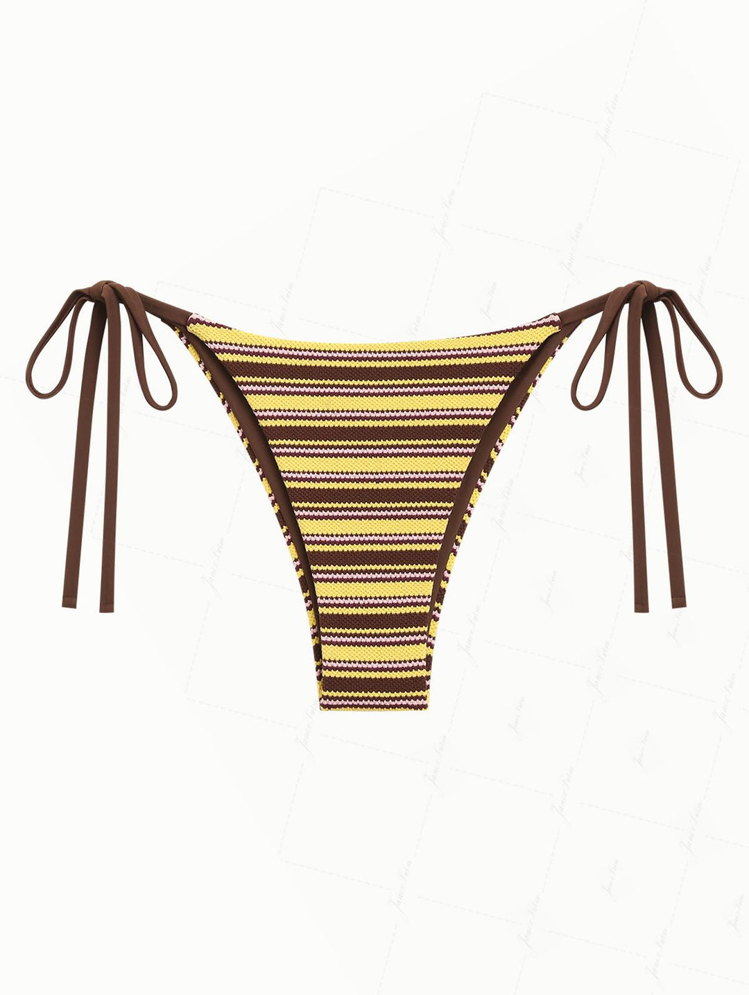 Yellow Knit Striped Textured Tie Side String Bikini Bottom