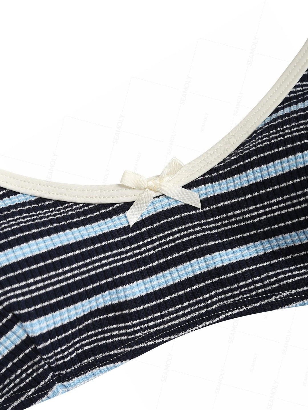 Seamolly Ribbed Knit Striped Tank Style Cheeky Boyshorts Bikini Set