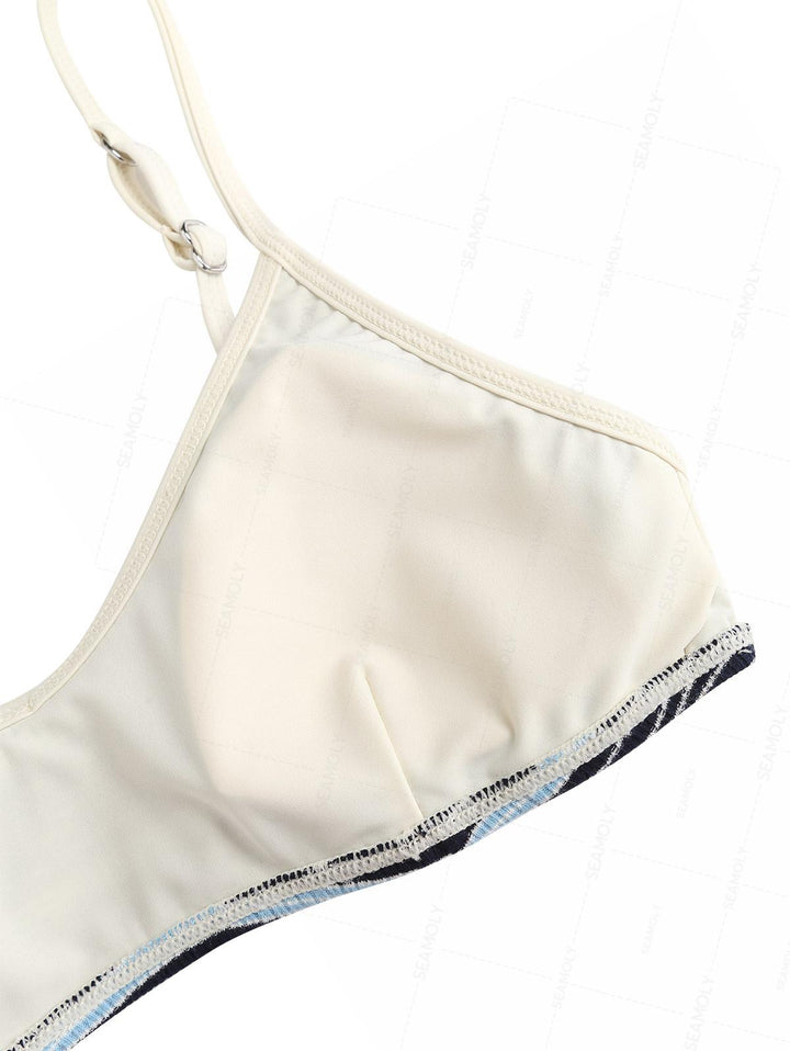 Seamolly Ribbed Knit Striped Tank Style Cheeky Boyshorts Bikini Set