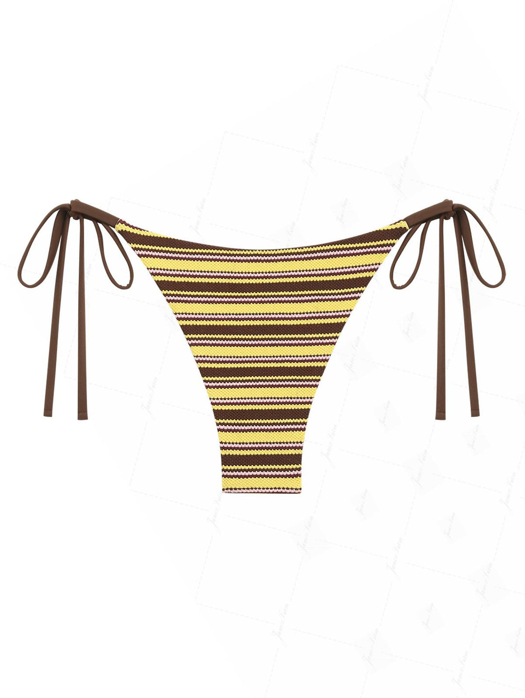Yellow Knit Striped Textured Tie Side String Bikini Bottom