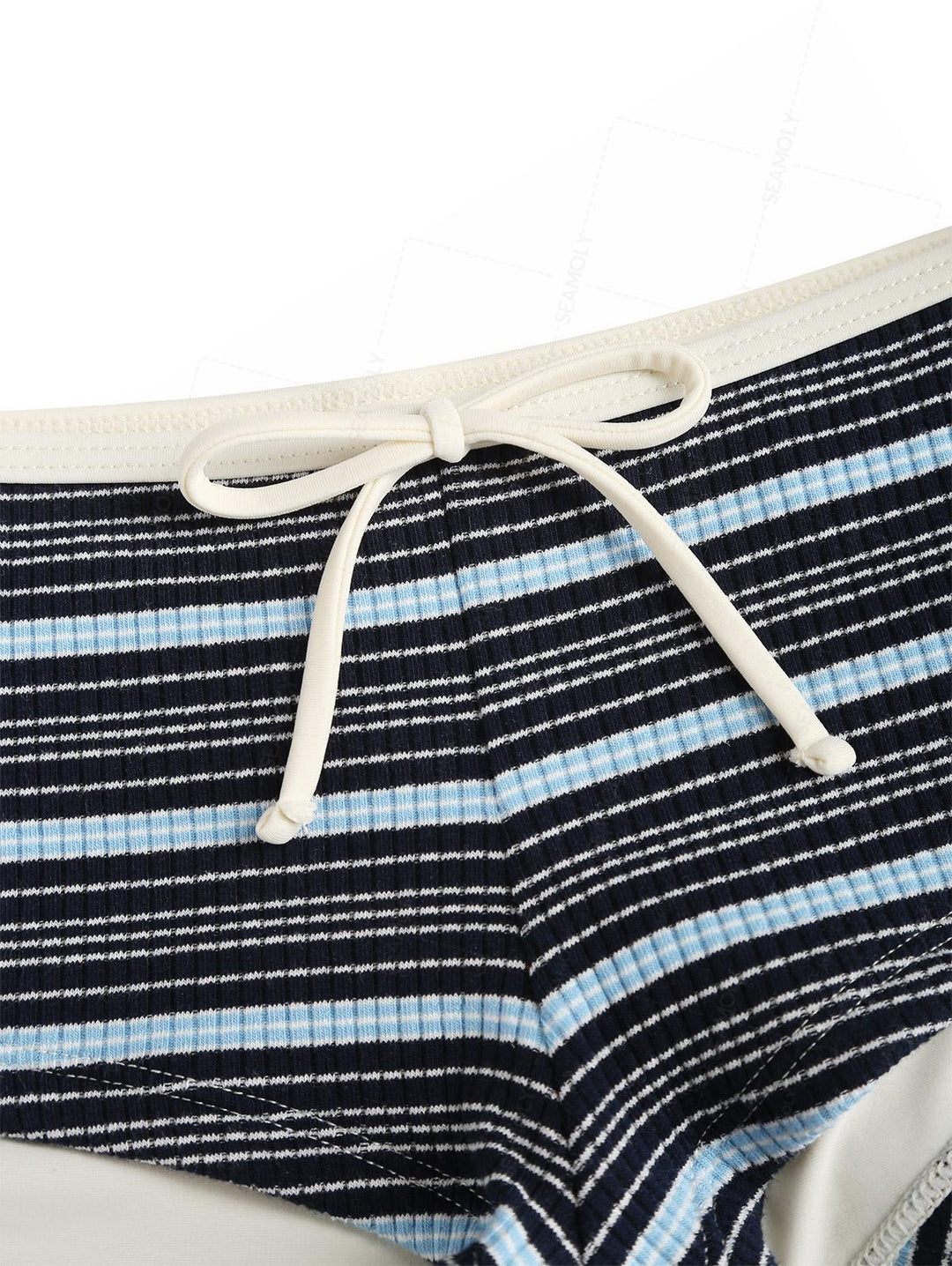Seamolly Ribbed Knit Striped Tank Style Cheeky Boyshorts Bikini Set