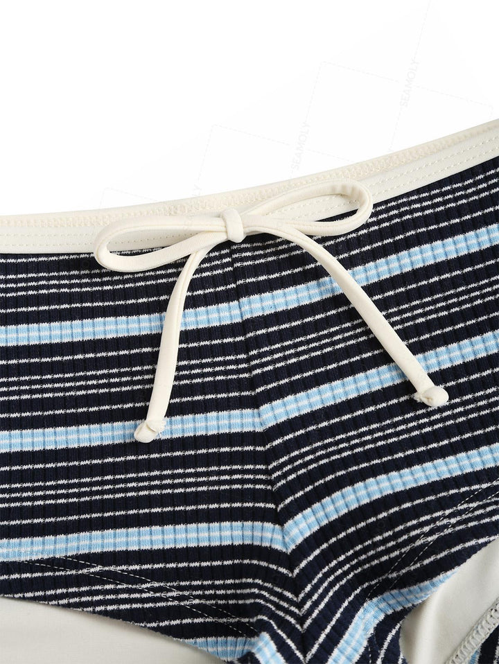 Seamolly Ribbed Knit Striped Tank Style Cheeky Boyshorts Bikini Set