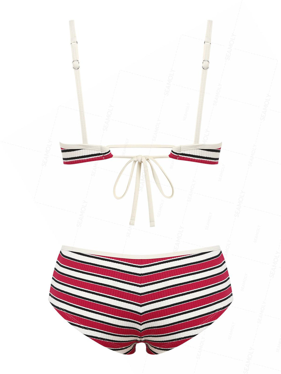 Seamolly Ribbed Knit Striped Tank Style Cheeky Boyshorts Bikini Set