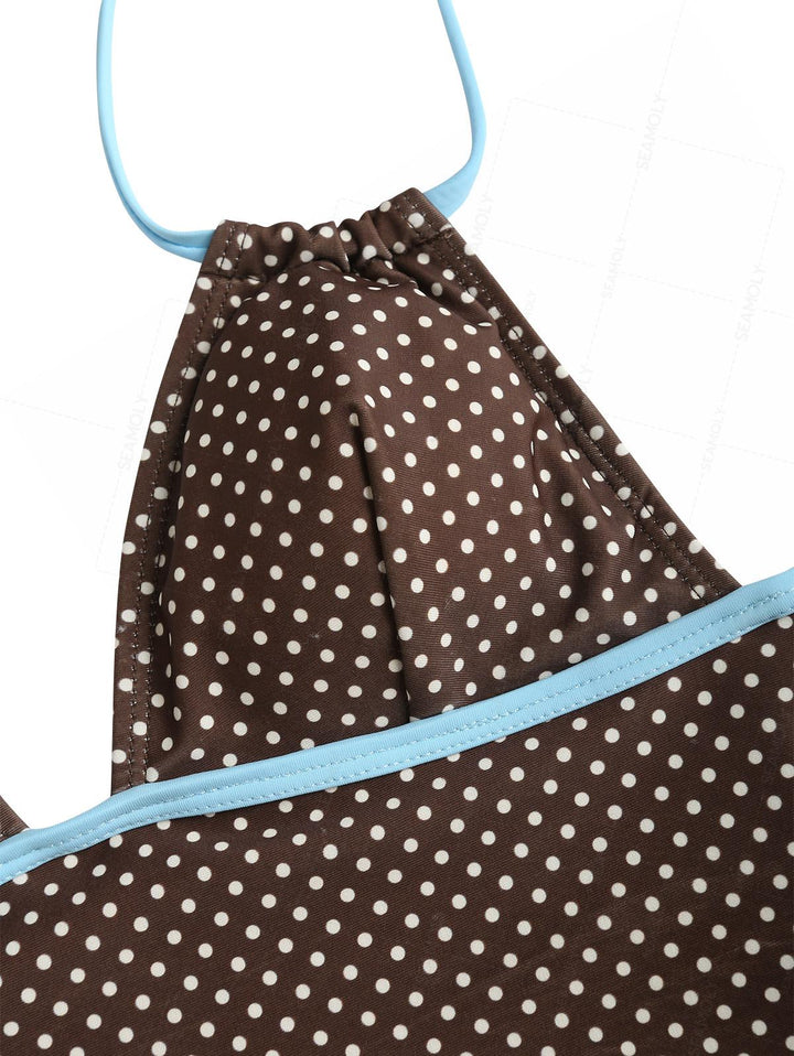 Seamolly 3 Piece Polka Dot Print Halter Brazilian Cheeky Boyshort Tankini Set