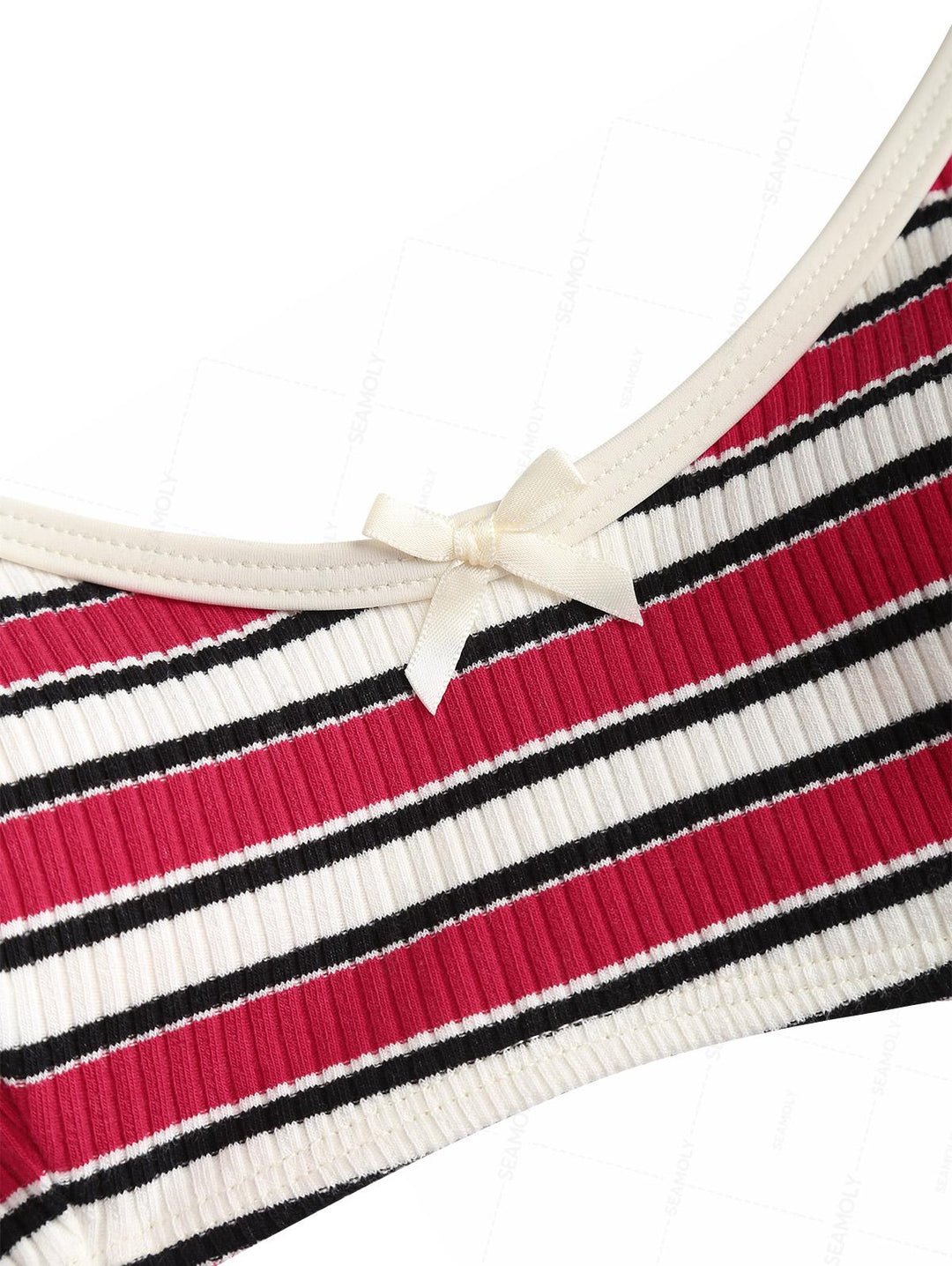 Seamolly Ribbed Knit Striped Tank Style Cheeky Boyshorts Bikini Set