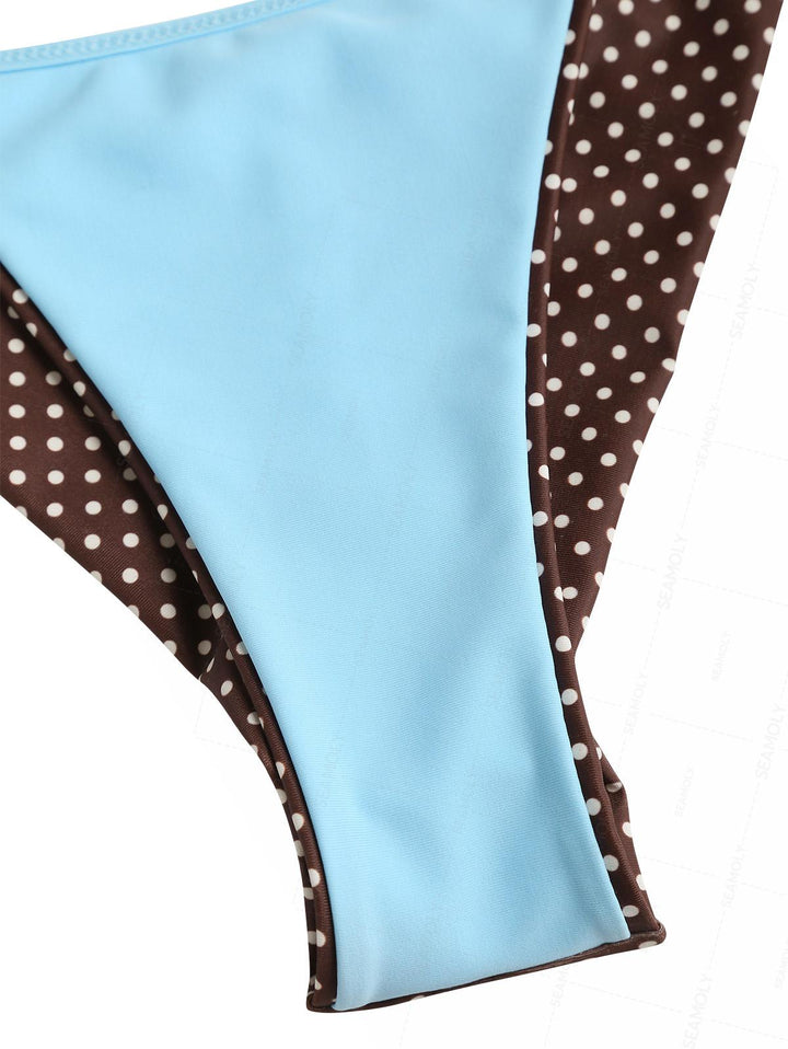 Seamolly 3 Piece Polka Dot Print Halter Brazilian Cheeky Boyshort Tankini Set