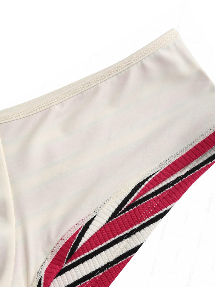 Seamolly Ribbed Knit Striped Tank Style Cheeky Boyshorts Bikini Set