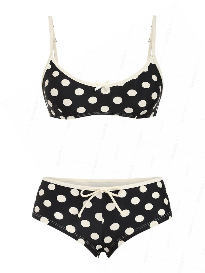 Seamolly Polka Dot Print Tank Style Cheeky Boyshorts Bikini Set