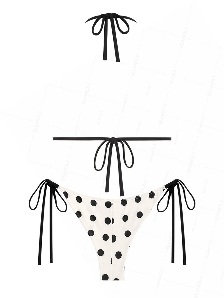 Seamolly Polka Dot Picot Trim Triangle Top & Cheeky Brazilian Bottom Bikini Set