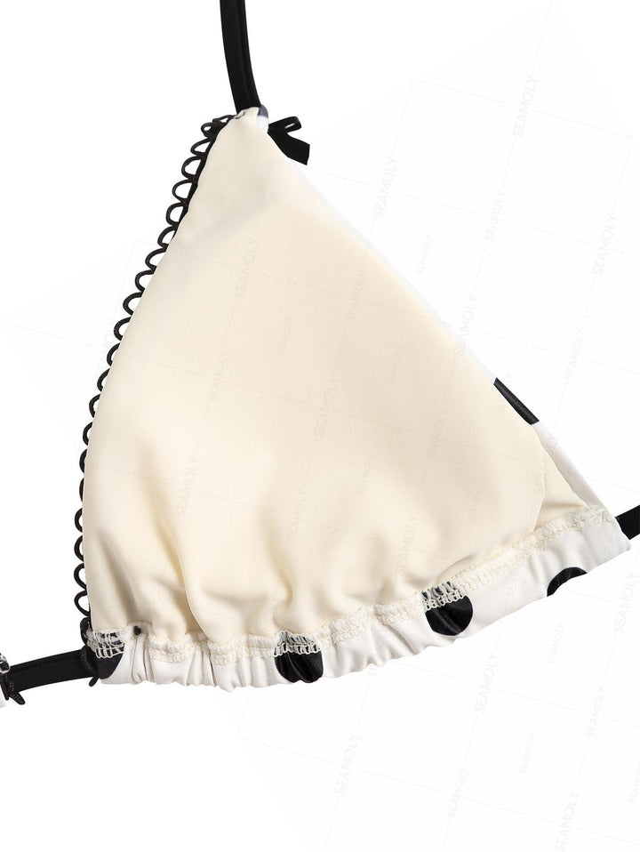 Seamolly Polka Dot Picot Trim Triangle Top & Cheeky Brazilian Bottom Bikini Set