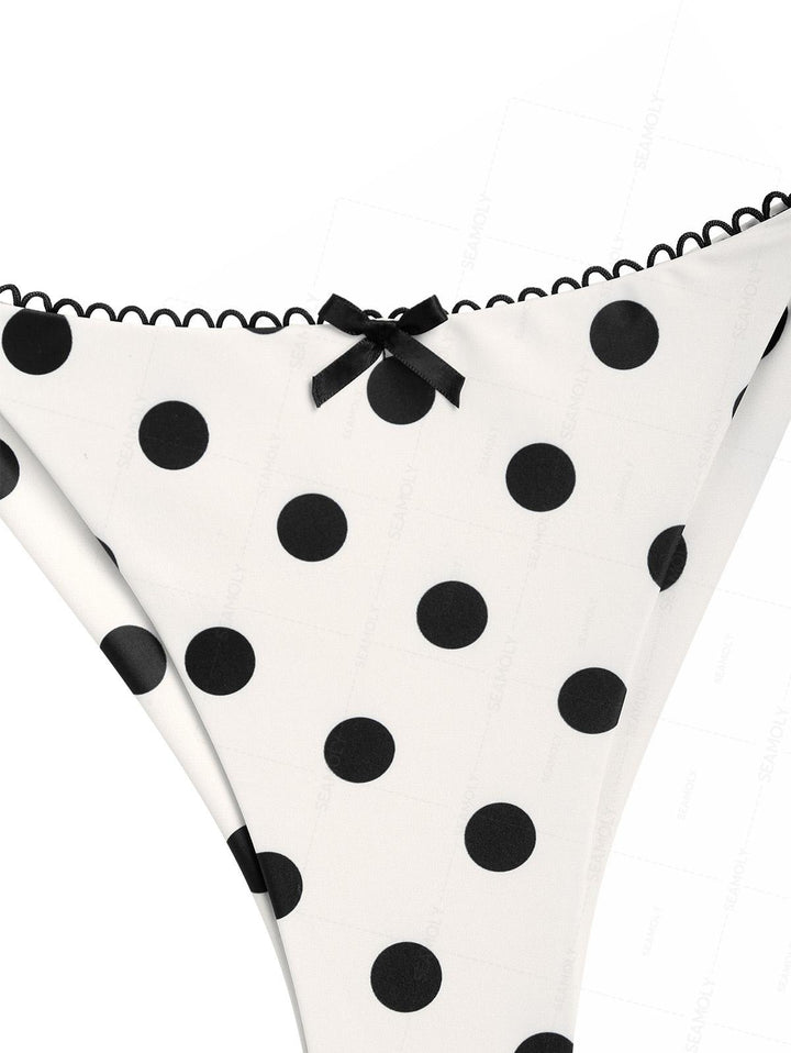 Seamolly Polka Dot Picot Trim Triangle Top & Cheeky Brazilian Bottom Bikini Set
